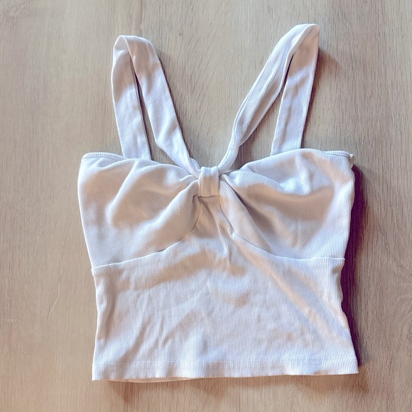White Crop Top with Front Knot Detail - Picture 3 of 6